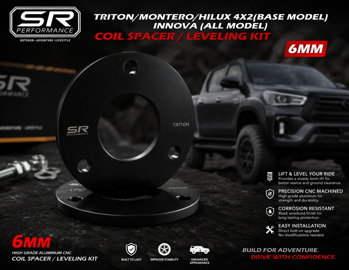 COIL SPACER LEVELING KIT 6MM (FRONT) TRITON/MONTERO/ HILUX 4X2 (BASE MODEL)/ INNOVA